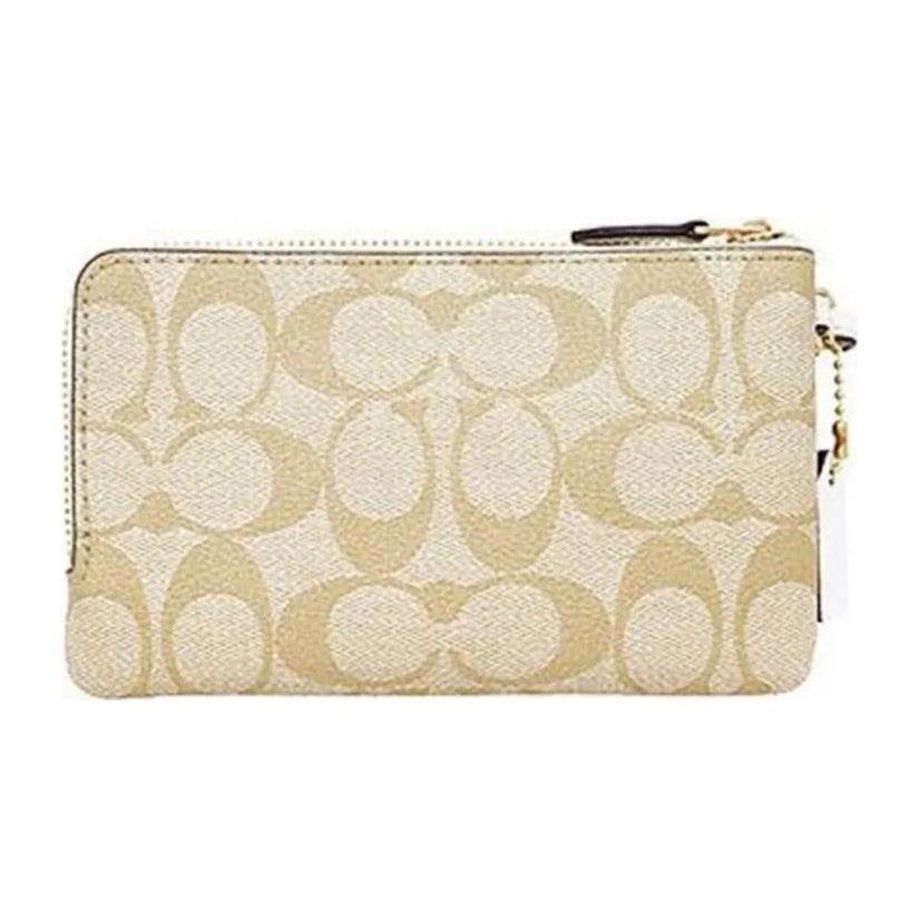 Coach Corner Zip 16 Double Layer Monogram Print Double Zipper Clutch Women Clutch Light-Khaki White 87591-IMDQC