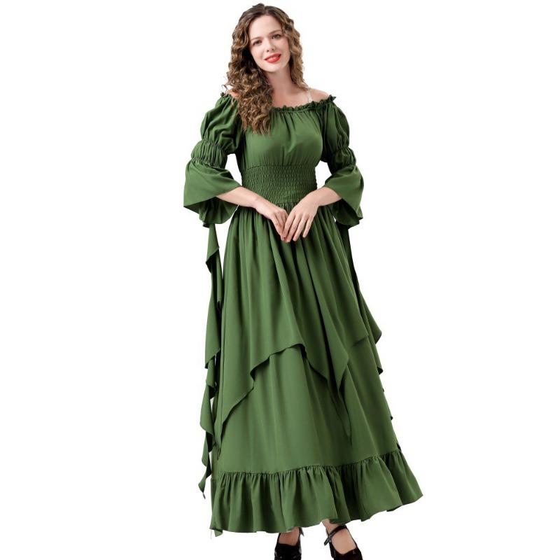Halloween Court Vintage Long Dress Women's Medieval Dance Dress Trumpet Sleeve Plus Size Dress