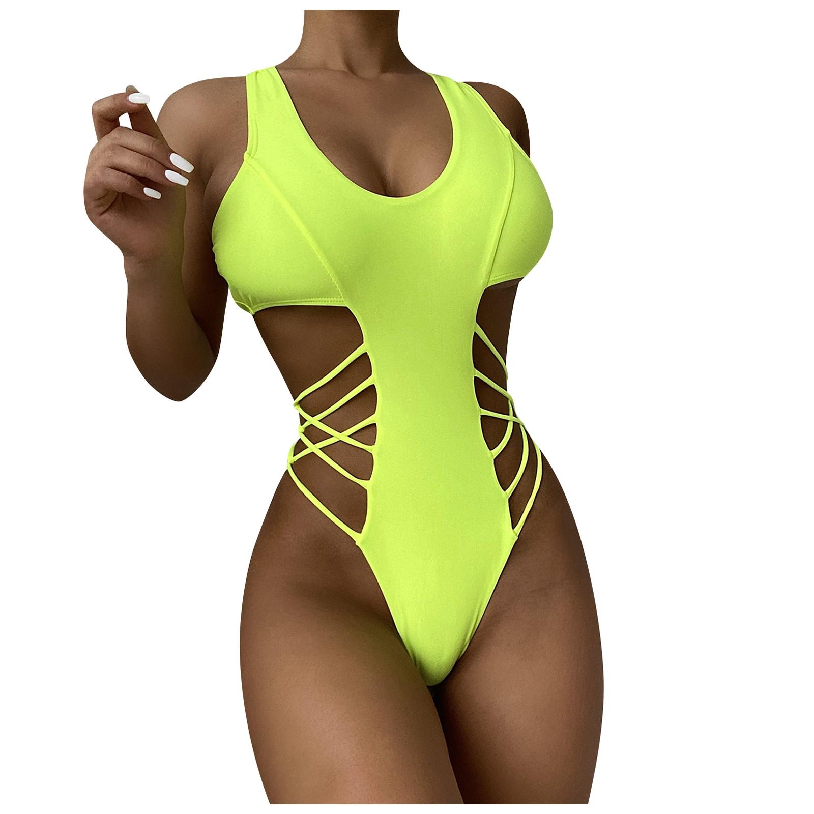 

Женский сексуальный цельный однотонный комбинезон, пляжная одежда, купальник, бикини с пуш-ап L жёлтый