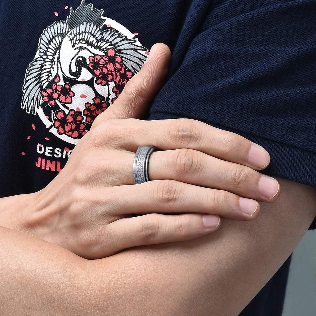 Vintage Stainless Steel Viking Celtic Knot Rune Rings for Men Women Rotatable Fidget Anxiety Spinner Ring Retro Amulet Jewelry