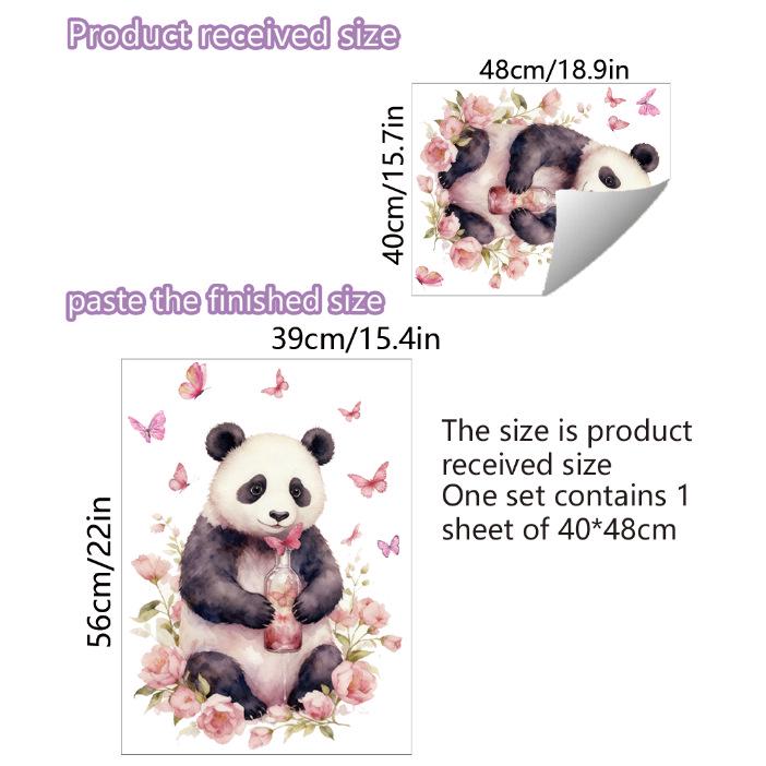 Cartoon Panda & Romantic Rose Butterfly Wall Sticker for Children's Bedroom - PVC Decor