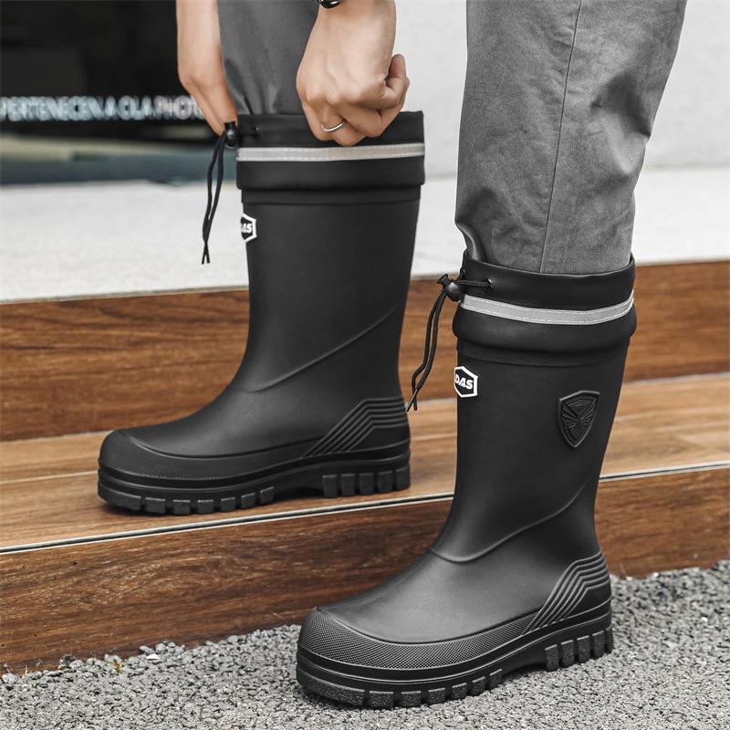 Herr Regnstövlar Mode Mellanvader Gummistövlar Vattentäta Biltvätt Fiske Arbetsstövlar Herr Gummi Galoscher Botas De Lluvia Hombre