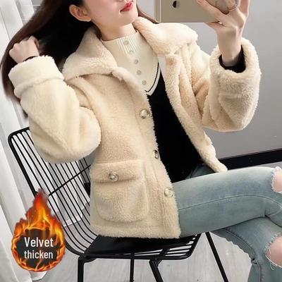 Women's Short Faux Lamb Wool Coat - 2026 Winter Korean Style, Thickened Plush, Loose Design