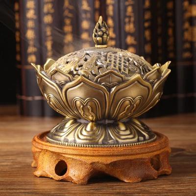 Lotus Flower Incense Burner Buddhism Buddha Holder Brass Mini Sandalwood Censer Incense Metal Craft Home Decoration