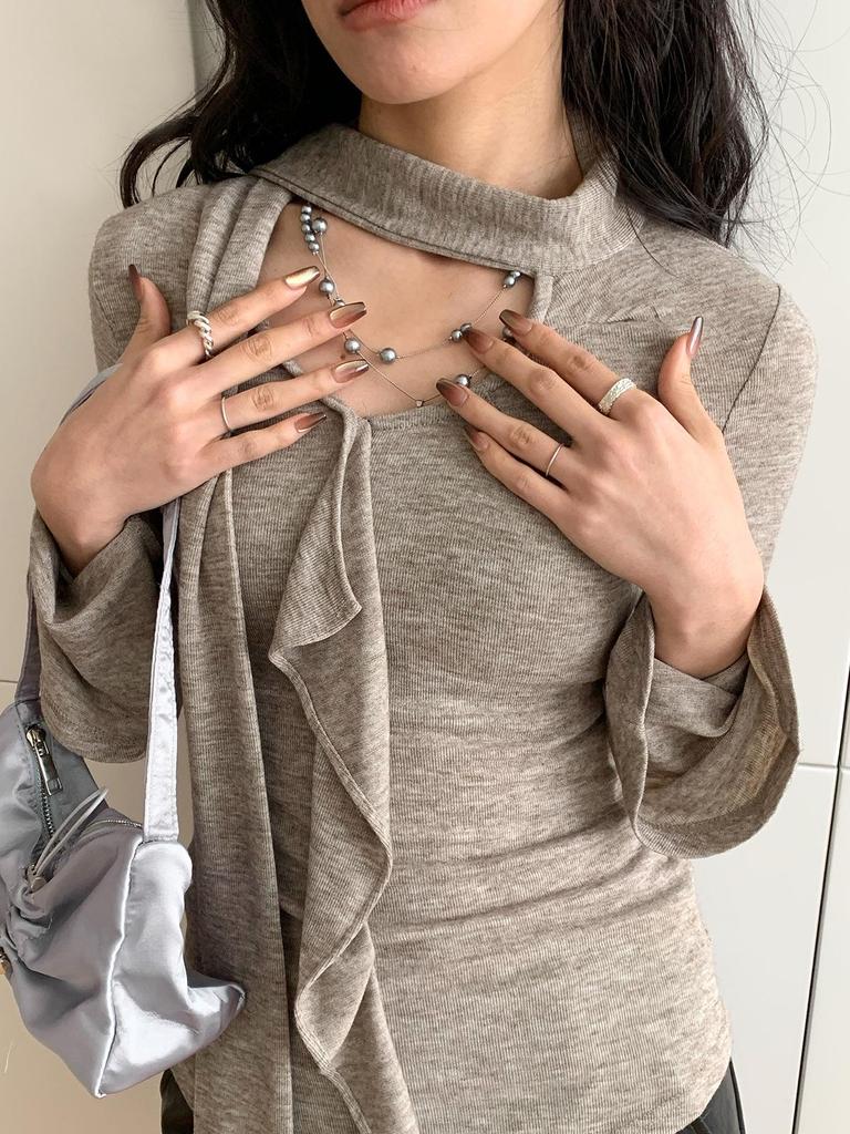 LOOPIN Spring Asymmetrical Textured Ruffled Knit T-shirt for Women