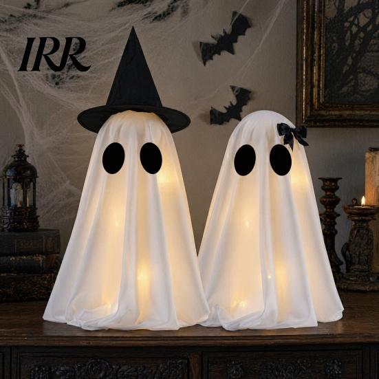 Seasonal Holiday Decor Halloween Ghost Decoration, Light-Up with Witch Hat/Bow, Party Decorations for Spooky Standing Porch Yard Outdoor Decoration