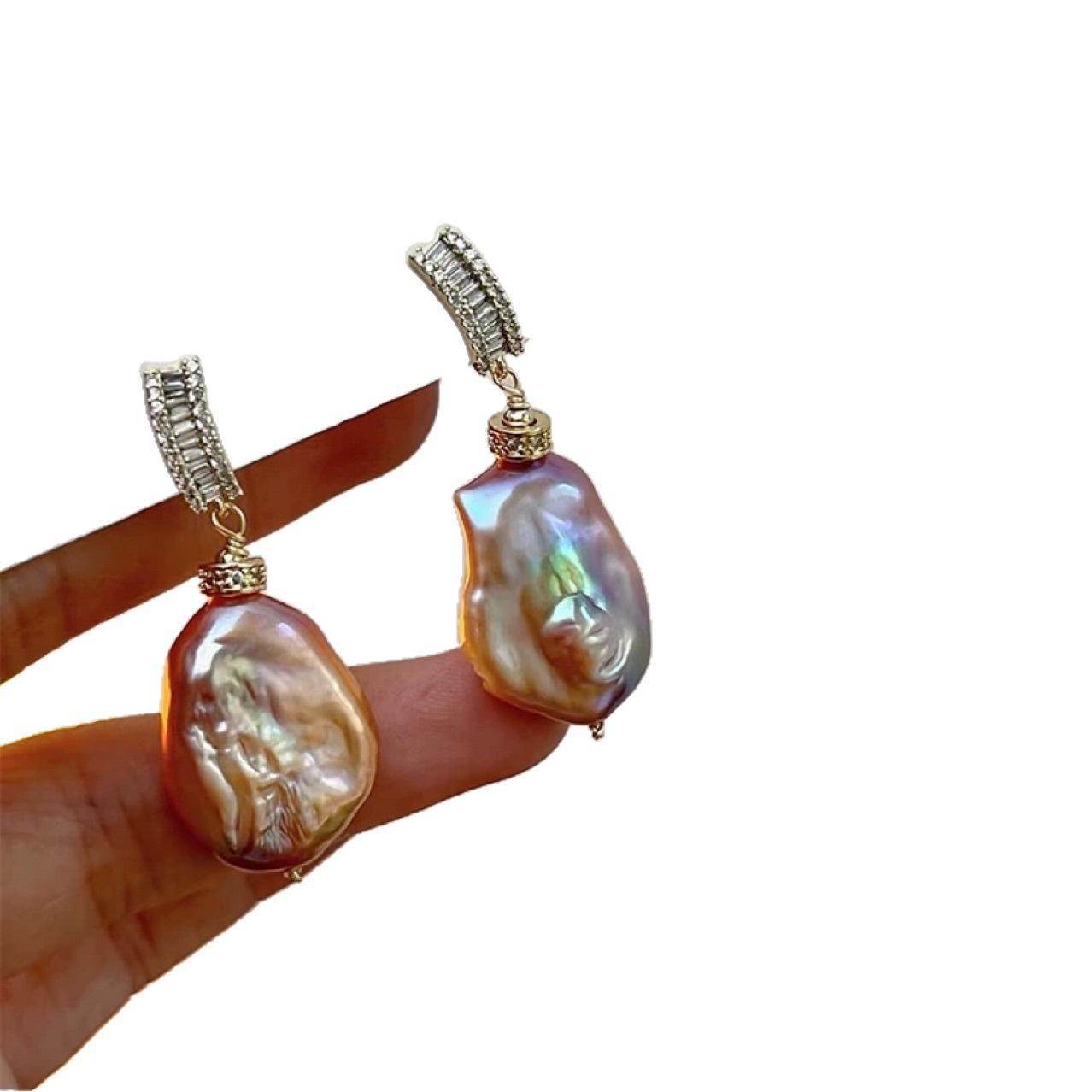 

Натуральные разноцветные розово-фиолетовые серьги с жемчугом из пресной воды особой формы в стиле барокко, персонализированные, легкая роскошь, модные серьги для круглого лица, иглы из серебра 925 пробы One size