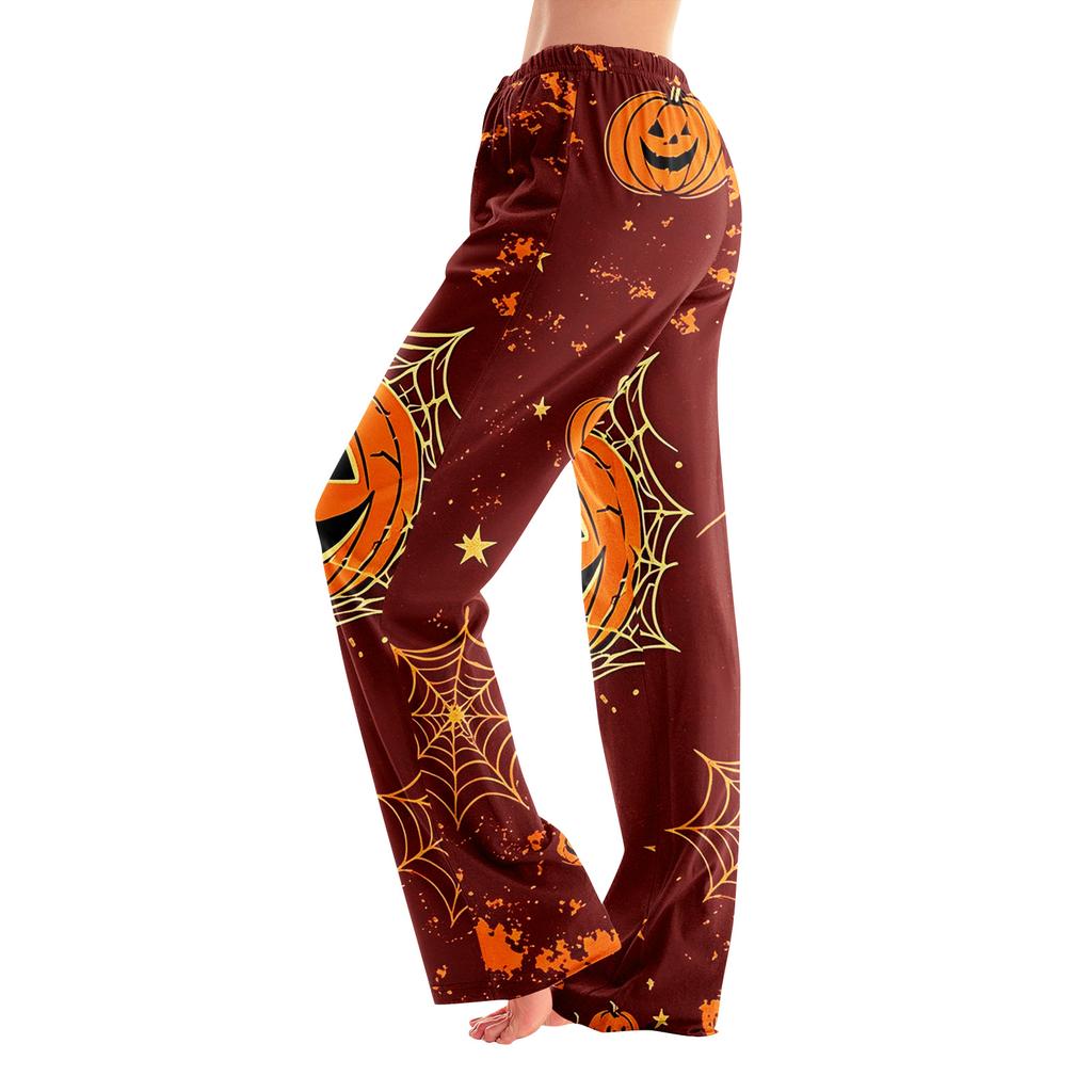 Adult Halloween Print Loose Fit Pajama Pants with Elastic Waist No Drawstring