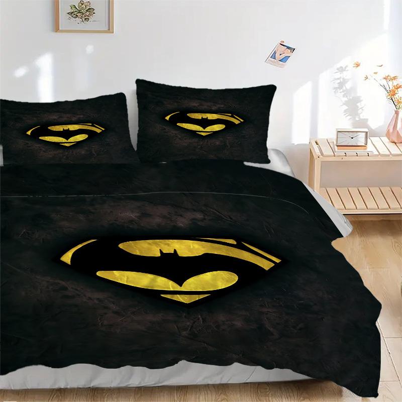 3pcs Batman Symbol Bedding Set, Soft Polyester Duvet Cover and Pillowcases Machine Washable Seasons All Suitable & Guest Room Decor309