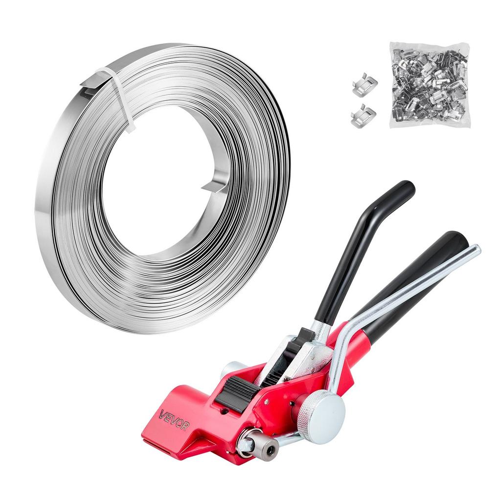 Steel Banding Strapping Kit, Heavy Duty Banding Sealer Tool with 30.5 M Binding Straps, 100 Metal Clasps, Manual Pallet Packaging Strapping Kit for