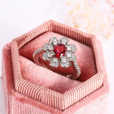 New Red Oval Flower Ring Sparkle AAAA Full Diamond Zircon Ladies Jewelry Fashion Haute Banqueting Party Accessories