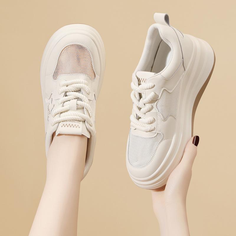 Leder Sportschuhe Damen Frühling und Herbst Neu Muffin-Sohle Rutschfest und Leicht Casual Vielseitig Board Schuhe Sportschuhe Weiß