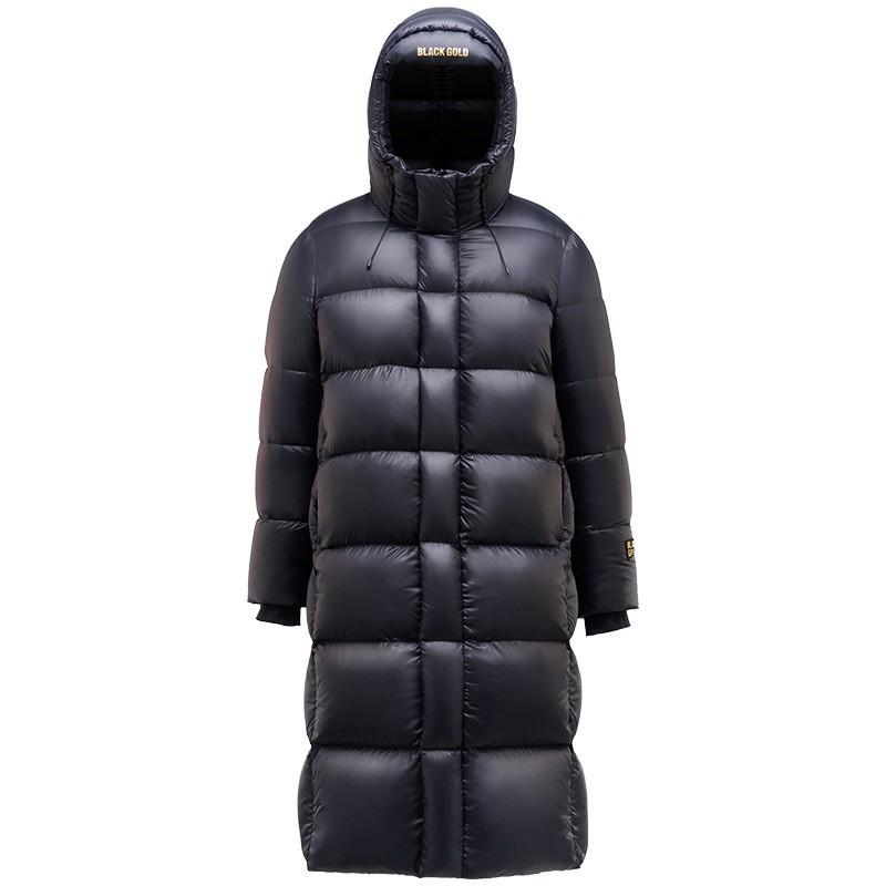 

Black and gold goose down clothing, high-end thickened and extended couple clothing, men s and women s same autumn and winter warm over-the-knee S (suitable for 80-50 kg)