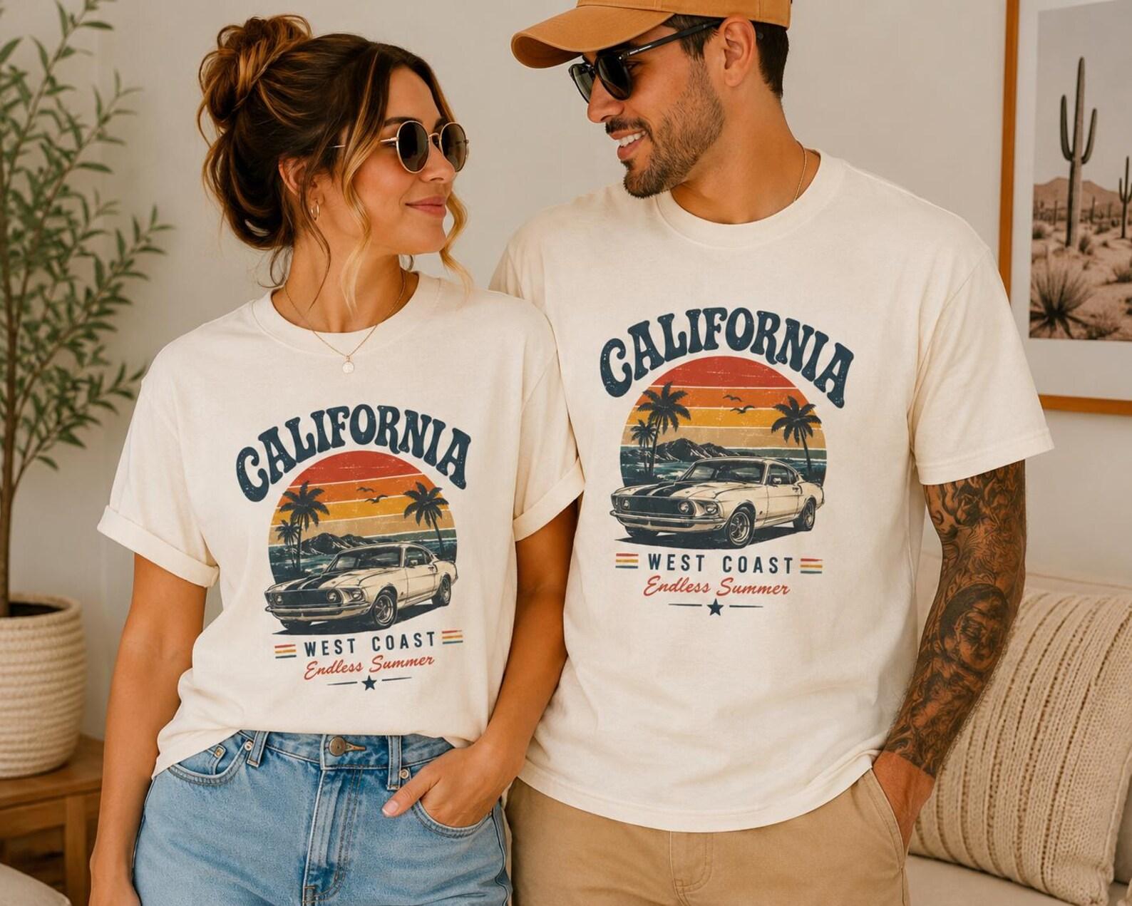 Vintage California Sunset Retro Shirt, West Coast Summer Tee, Retro Car Graphic T-Shirt, California Beach Tee, 70s Style Shirt 2XL