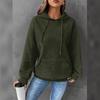 Plaid Pullover Jacket Women Long Sleeve Solid Color Hoodie with Pocket Round Neck