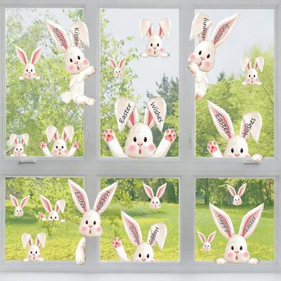 6 Feuilles Adhésifs de Fenêtre Lapin de Pâques Réutilisables Statiques pour Fête de Printemps Décoration Maison Salle de Classe Bureau