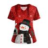 Women's Short Sleeved Christmas Printed V-neck Buttonable Side Slit Top T-shirt