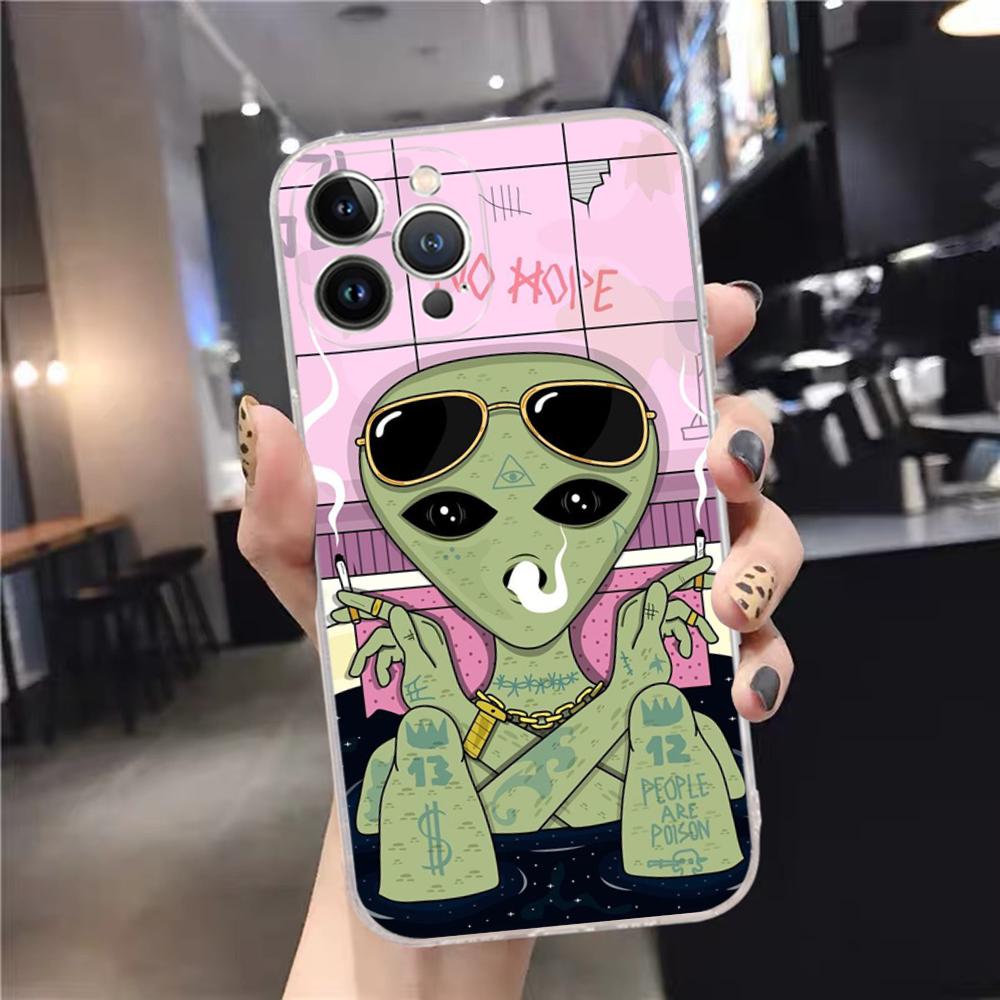 Funny Aesthetics Cartoon Alien Space Phone Case Silicone Soft For Iphone 16 15 14 13 12 11 Pro Mini XS MAX Plus X Cover