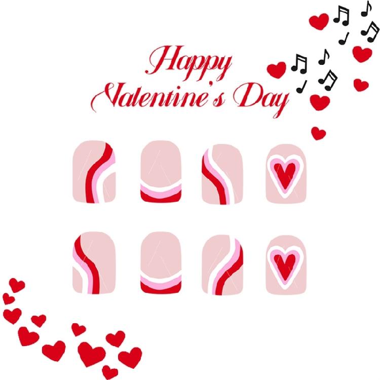 24 Pcs Valentines Day Press On Nail Heart Artificial Nail French Tip Festival False Nail Short Square Stick On Nail