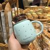 Pink and Tender Starry Sky Ceramic Water Cup with Lid Spoon Handle Anti Scalding Mug Dormitory Office Portable Small Cup
