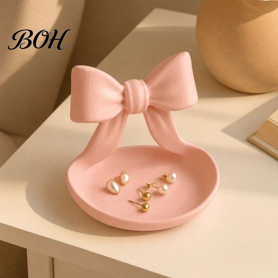 Jewelry Storage Dish 3D Printed Bow Organizer Tray, Decorative Ribbon Ring Holder for Tray Rings Earrings Necklace, Vanity Dresser, Desk, Decor