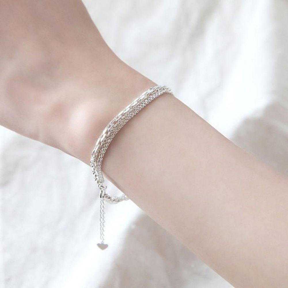 92.5 Silver Square Chain 6-Strand Silver Chain Bracelet, Girlfriend's Birthday 100th-Day Gift, Silver Bracelet, Unisex Couple Bracelet