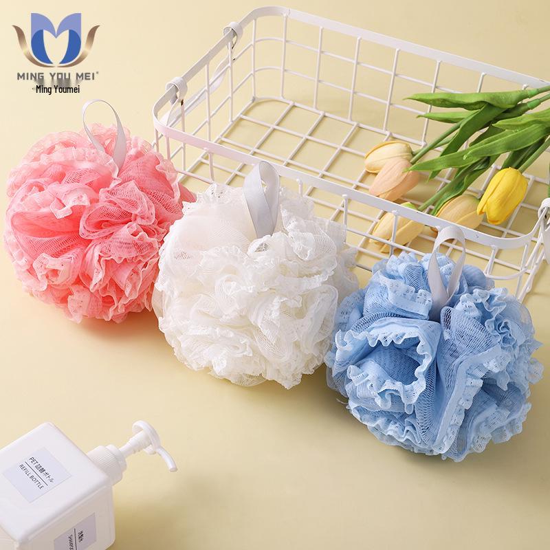 Large Cute Plain Color Exfoliating Bath Flower Foaming Ball Towel & Back Scrubber