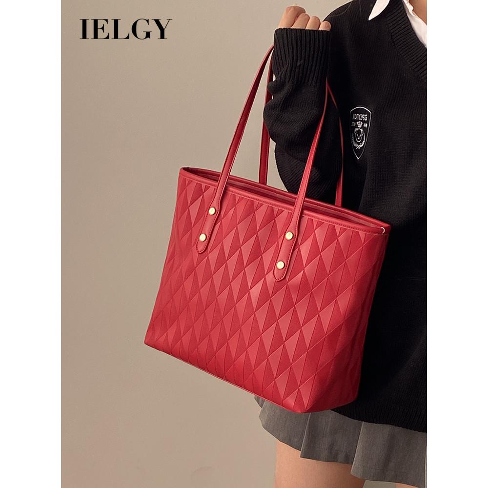 IELGY Red Female Bag Commuter Large-Capacity Tote Bag All-Match One-Shoulder