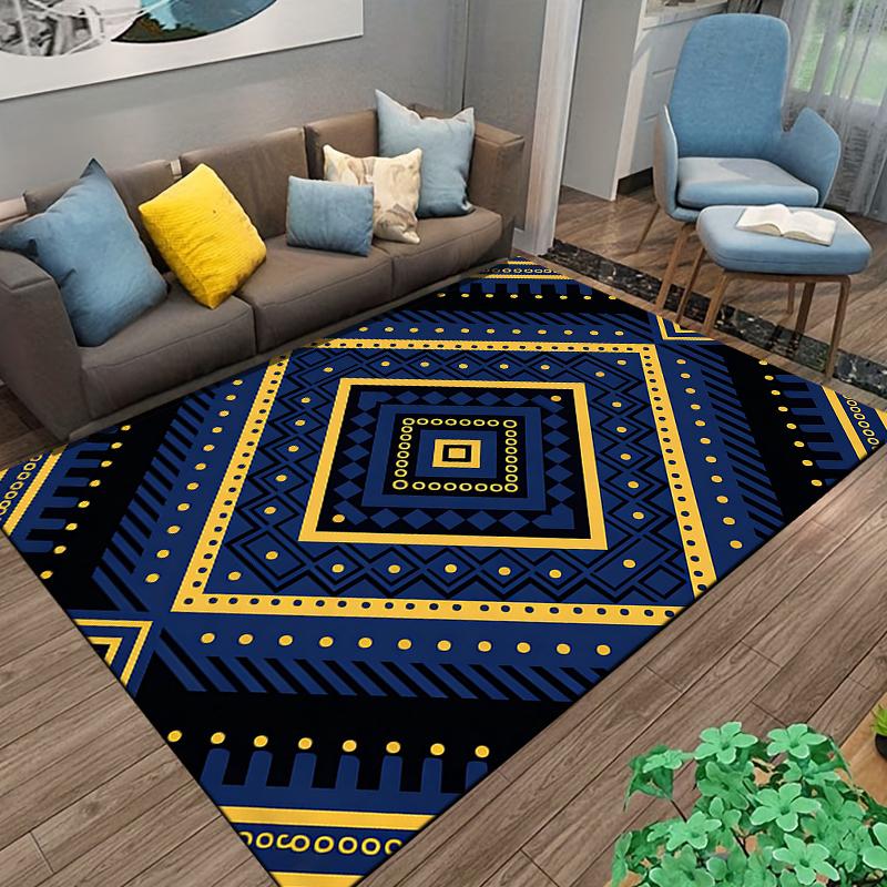 Geometric Tribal Pattern Carpet in Blue and Yellow with Modern Design Suitable for use as an anti-slip for living room bedroom sofas
