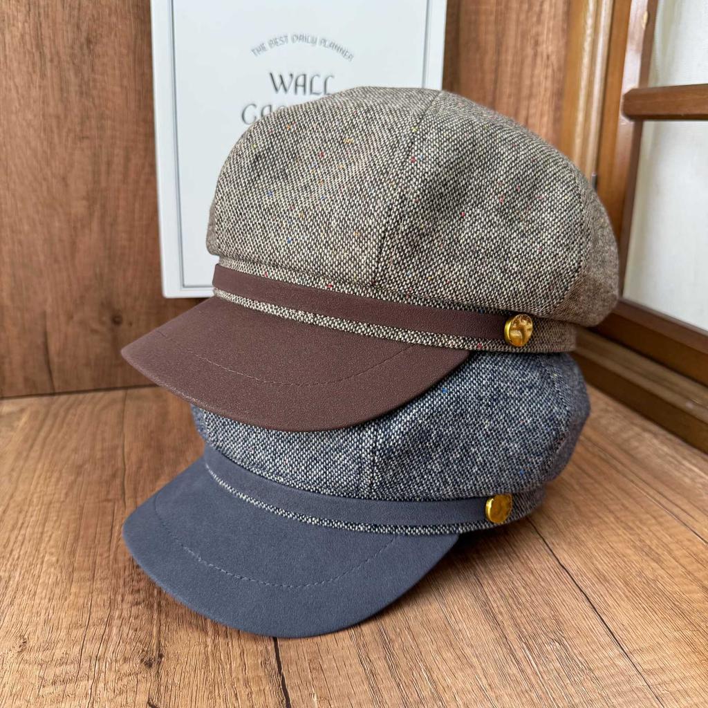 New tweed beret cap women's color matching brim octagonal hat newsboy hat autumn and winter retro versatile hat wholesale