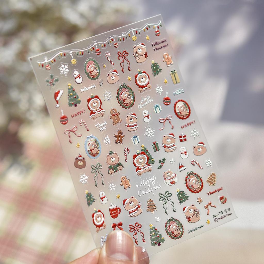 Tomoni Embossed Winter Cute Dog Family Nail Stickers - Children's Creative Christmas Journal Collage.