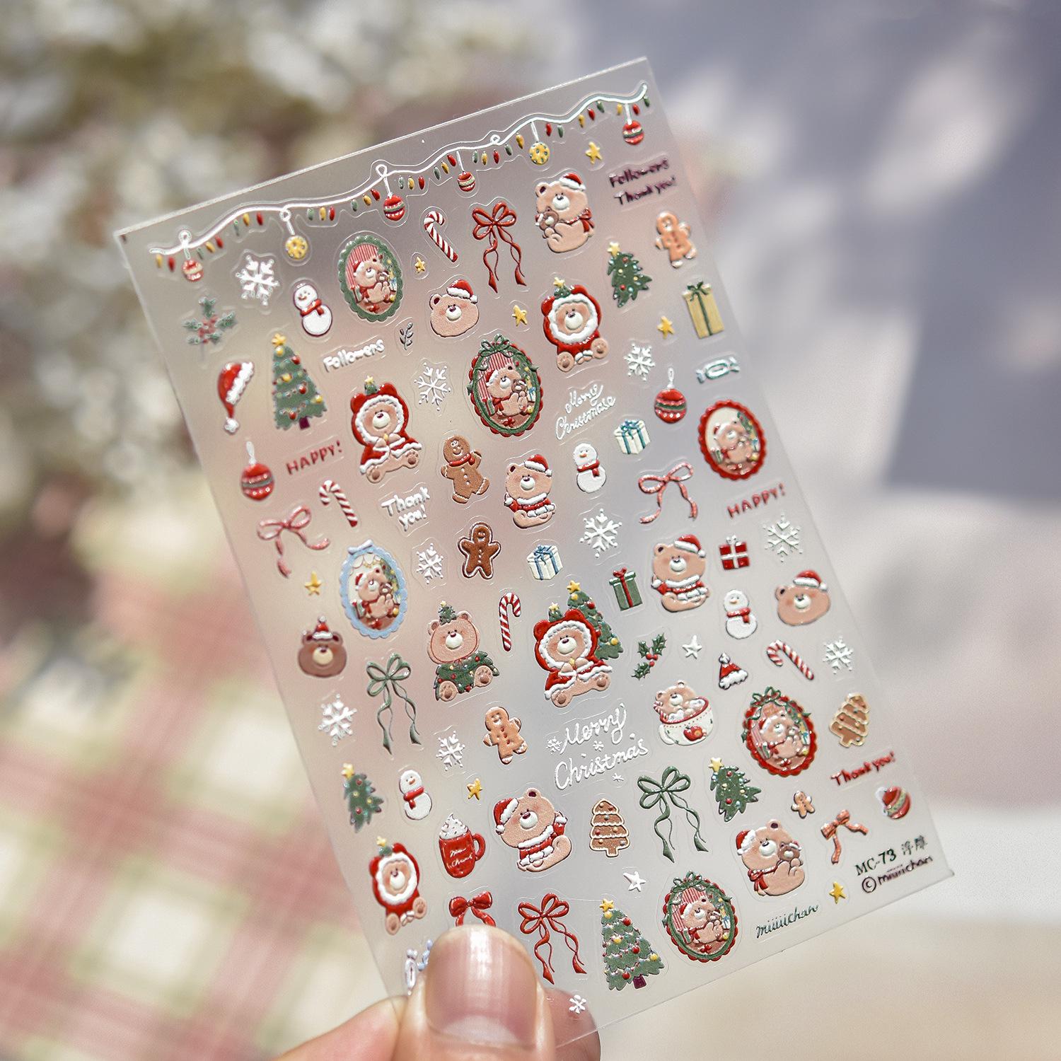 Tomoni Embossed Winter Cute Dog Family Nail Stickers - Children s Creative Christmas Journal Collage.