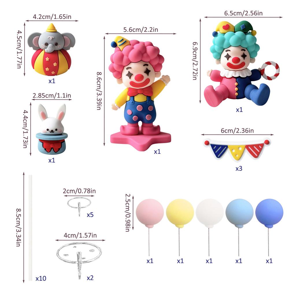 12pcs Circus Cake Decorations Clown Animal Ball Cake Selection Carnival Birthday Party Supplies Circus Baby Shower Decorations