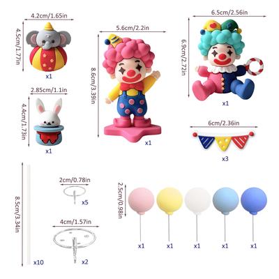 12pcs Circus Cake Decorations Clown Animal Ball Cake Selection Carnival Birthday Party Supplies Circus Baby Shower Decorations
