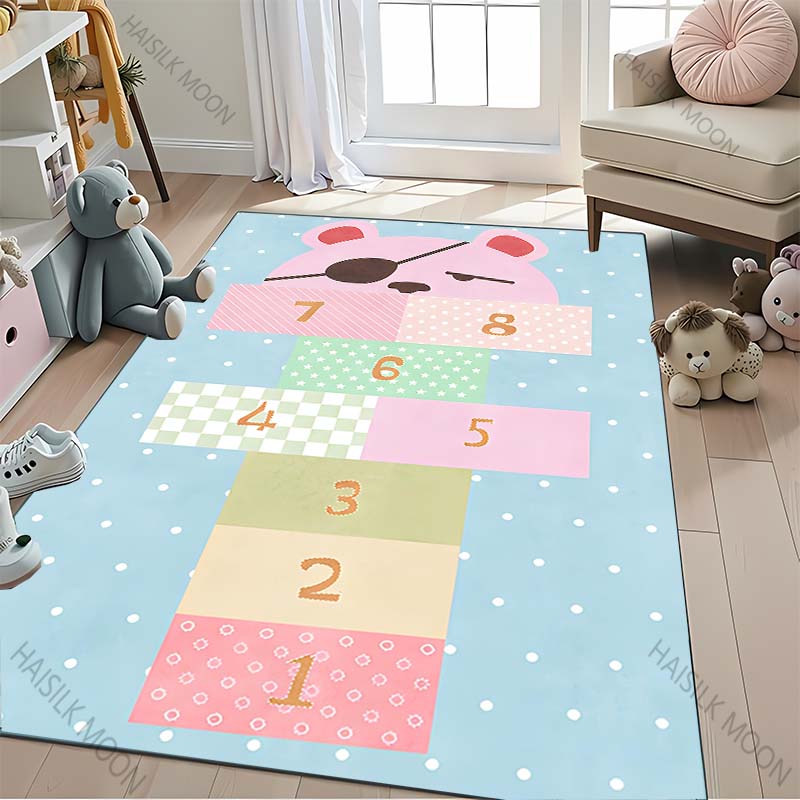3D HD Hopscotch Carpet, Living Room Bedroom Mat, Comfortable Durable Rug, Modern Simple Style, Non-slip Rug for Children To Play