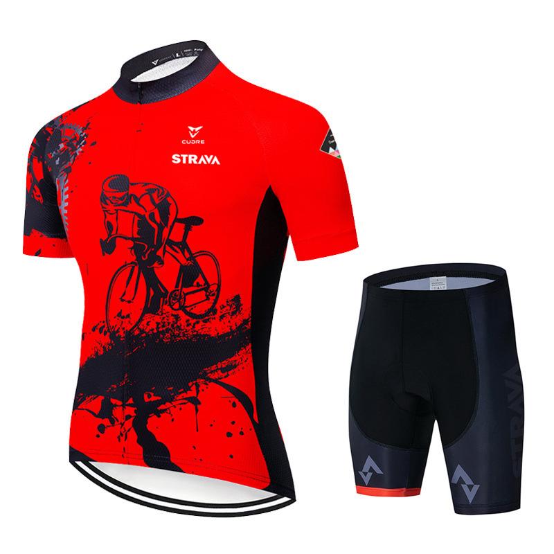 Summer Short Sleeve Cycling Suit Strap Set Mountain Bike Suit Breathable Quick Dry Cycling Sportswear 2026 Summer Breathable Cycling Suit Set XS