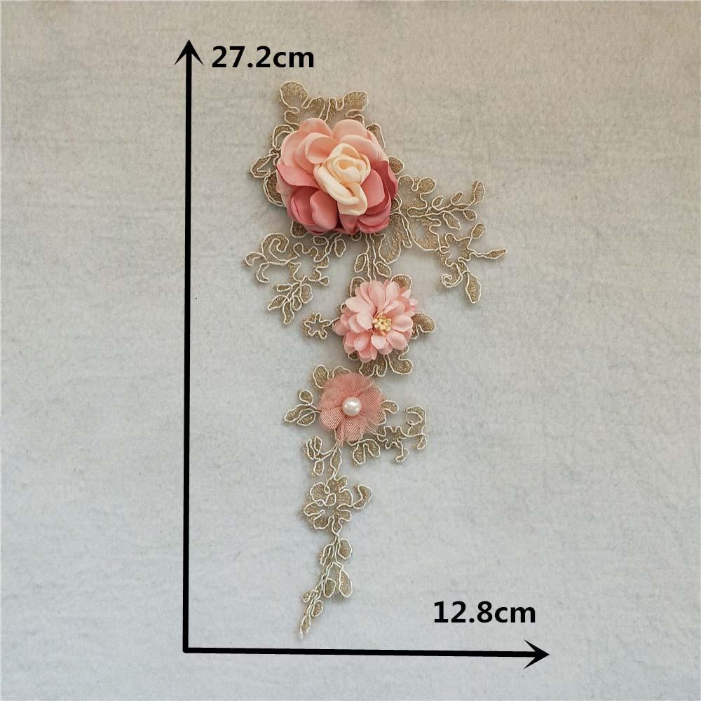 Pink Three-Dimensional Rose Beads Hot Diamond Embroidery Lace Applique Dress Diy Material Clothing Accessories
