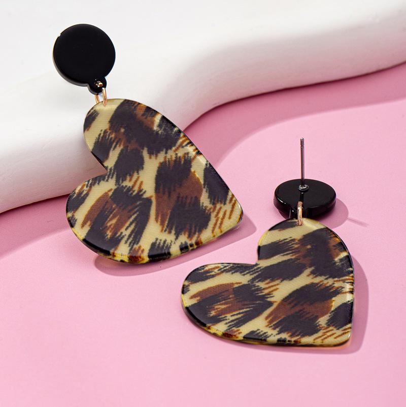Leopard Print Acrylic Heart Earrings - Chic, Versatile, and Trendy Design