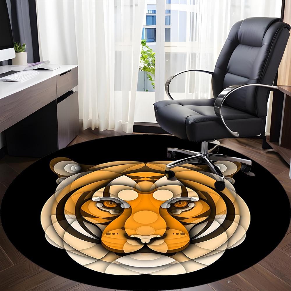 1pc Tiger Pattern Office Round Area Rug,  Mat Suitable For Office, Under Office Chairs Bedroom Living Room Home Decor, Room Deco