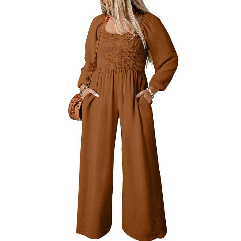 

Fall 2025 New Arrival Loose Oversized Long Sleeves Jumpsuit Women European and American All-Matching Slimming High Waist Wide Legs Jumpsuit Women Brown 3XL fit (82.50 kg-90.00 kg