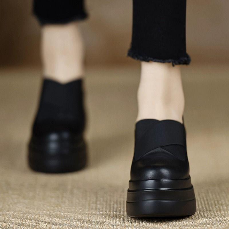 Mocasini cu platformă din piele naturală - Talpă groasă, Vârf rotund, Slip-on - Colecția de primăvară/toamnă 2025 Stil britanic