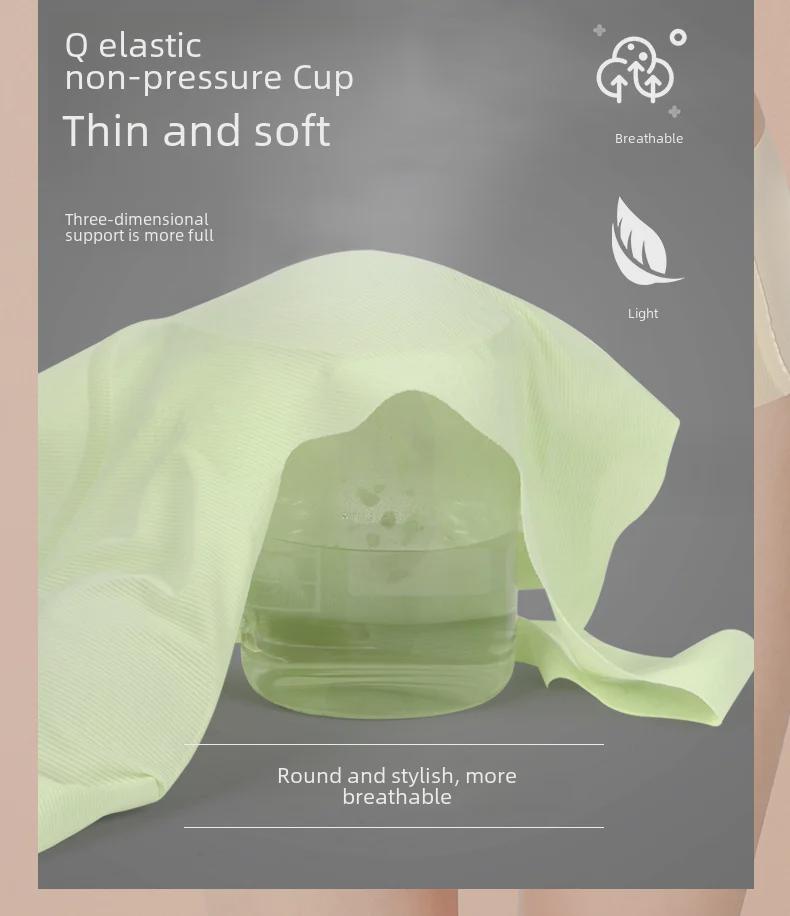 Summer Thin Seamless Rabbit Ear Bra Set for Women - Small Cup, Ice Silk, Wave Edge Design