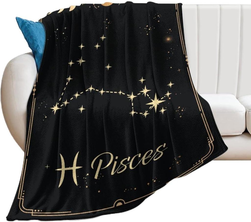 Twelve Zodiac Signs Patterns Printed Blanket for Sofa Bed Travel Camping Living Room Conditioning Blanket for All Seasons Gifts