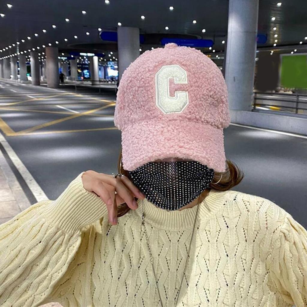 Adult Berber Fleece Baseball Cap Windproof Harajuku Duckbill Cap for Woman Girls Outdoor Hat with Embroidery C Letter