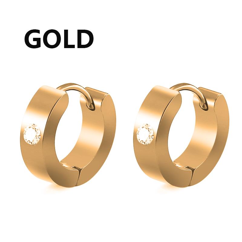 1 Pair Punk Round Zircon Hoop Earrings for Women Stainless Steel Circle Earring Men Unisex Gothic Party Jewelry Accessories