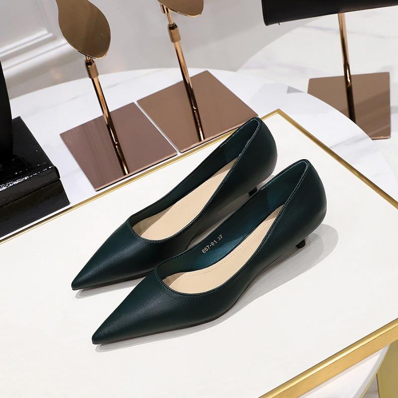 Women 4cm High Heels Classic Office Pumps Lady Fashion Korean Style Daily Low Heels Female Pointed Toe Wedding Green Shoes