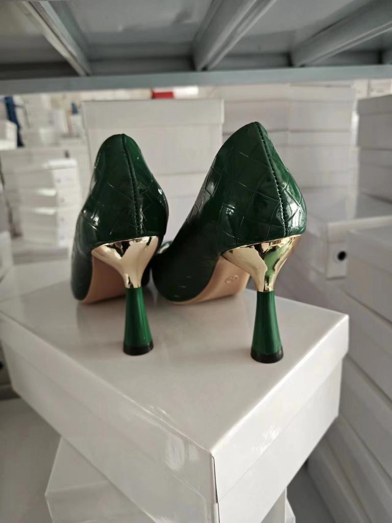Green Plaid Classic Casual High Heels New Pattern Embossed Fashion Oversize Shoes In Spring and Summer 2026 Pumps Women Shoes