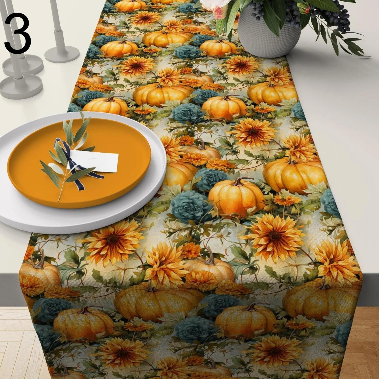 Herfst Bloemen Tafel Runner, Herfst Pompoen en Blad Tafel Runners, Oogst Eettafel Decoratie 150x33cm