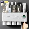 Magnetic Adsorption Inverted Toothbrush Holder Automatic Toothpaste Dispenser With Cup Toothpaste Bathroom Accessories Set