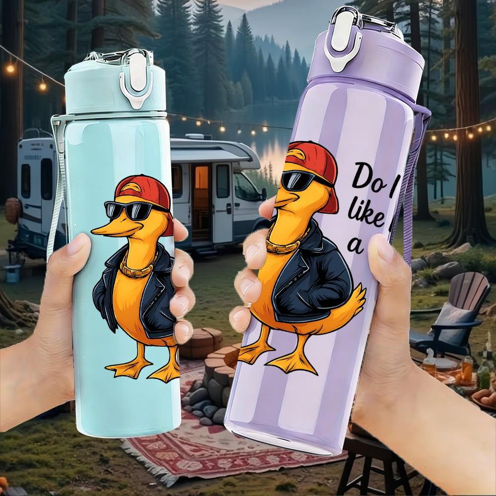 1PC Cool Duck Funny Quote 750ml Color Plastic Sports Water Bottle Leakproof Flip Straw Lid Suitable for Sports Office Home Use
